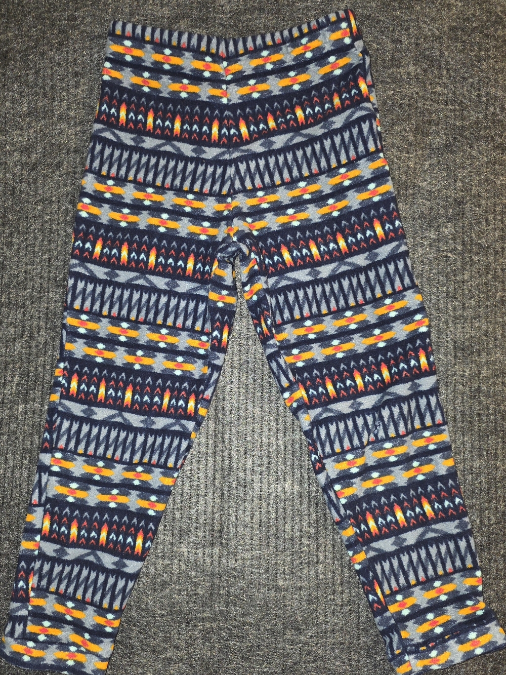 Patagonia Navy Fleece Leggings with Yellow & Orange Accents